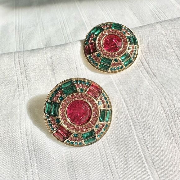 Vintage Art Deco style pink and Emerald green stud earrings ￼ - Picture 3 of 3